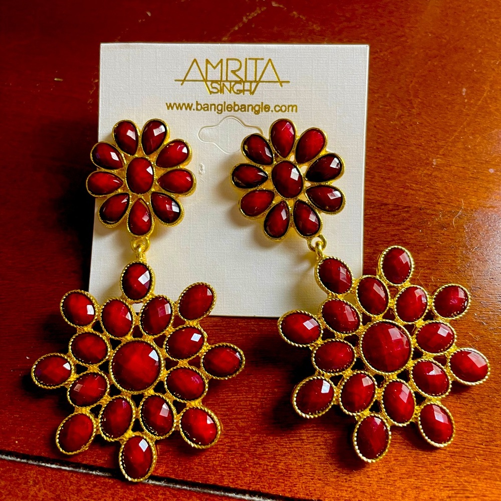 NWT Amrita Singh Statement Earrings - Burgundy